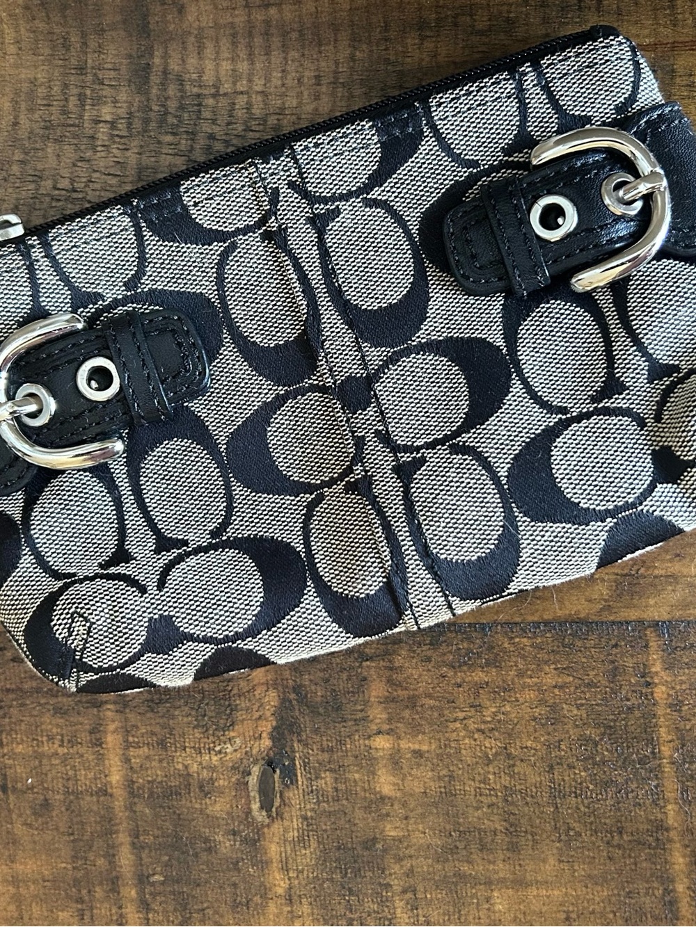 Coach Black & Grey Signature Jacquard Wristlet